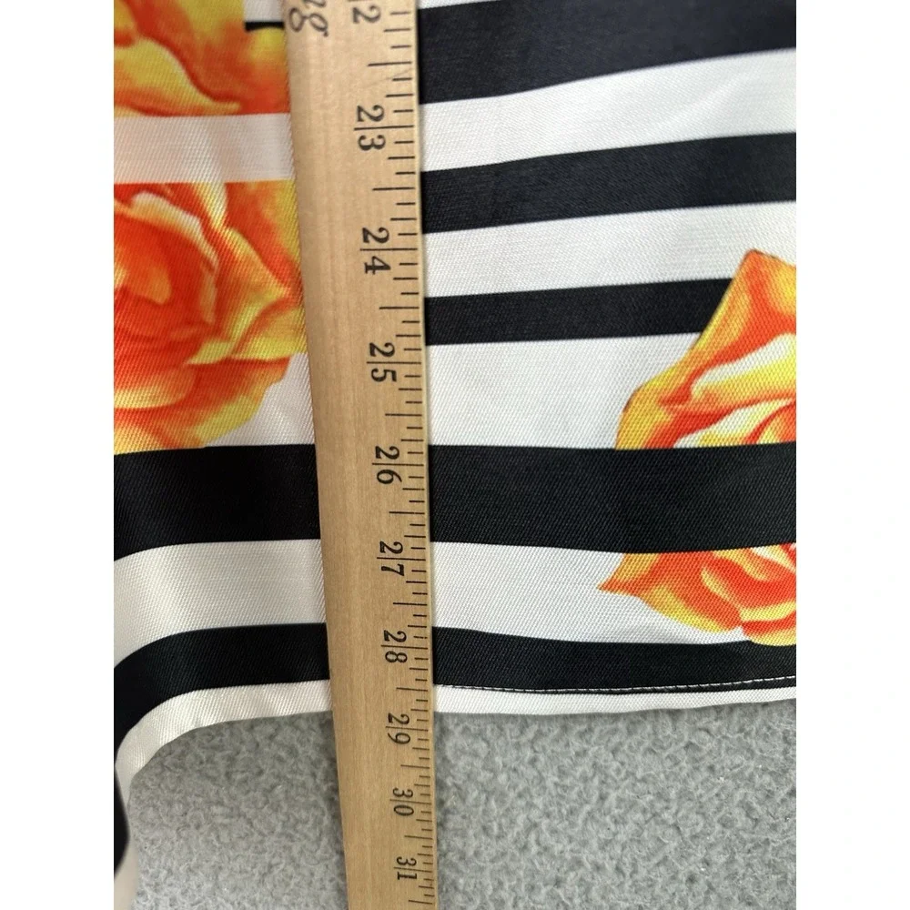 Rockabilly Black White Striped Floral Midi Skirt 50s Pleated Cabbage Rose Small